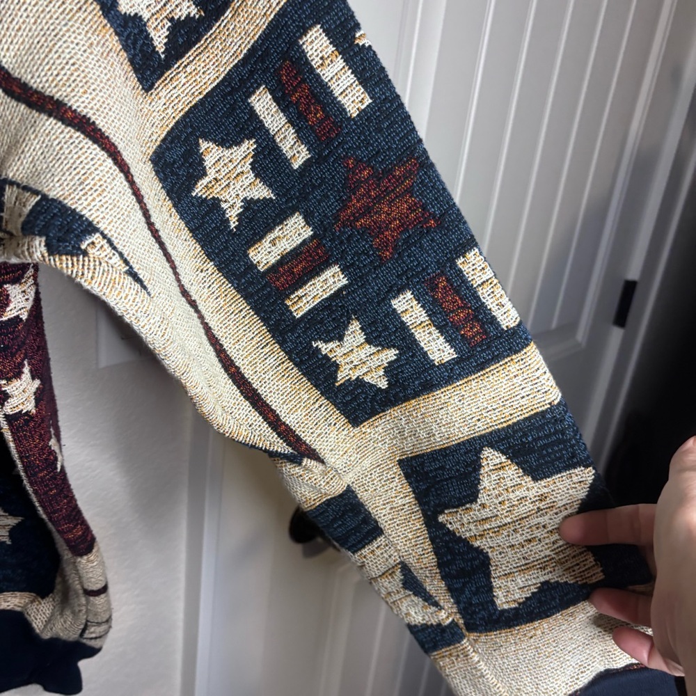 Vintage Sugar Street Weavers Americana Flag Crewneck Sweater - Navy and Cream - Picture 2 of 10